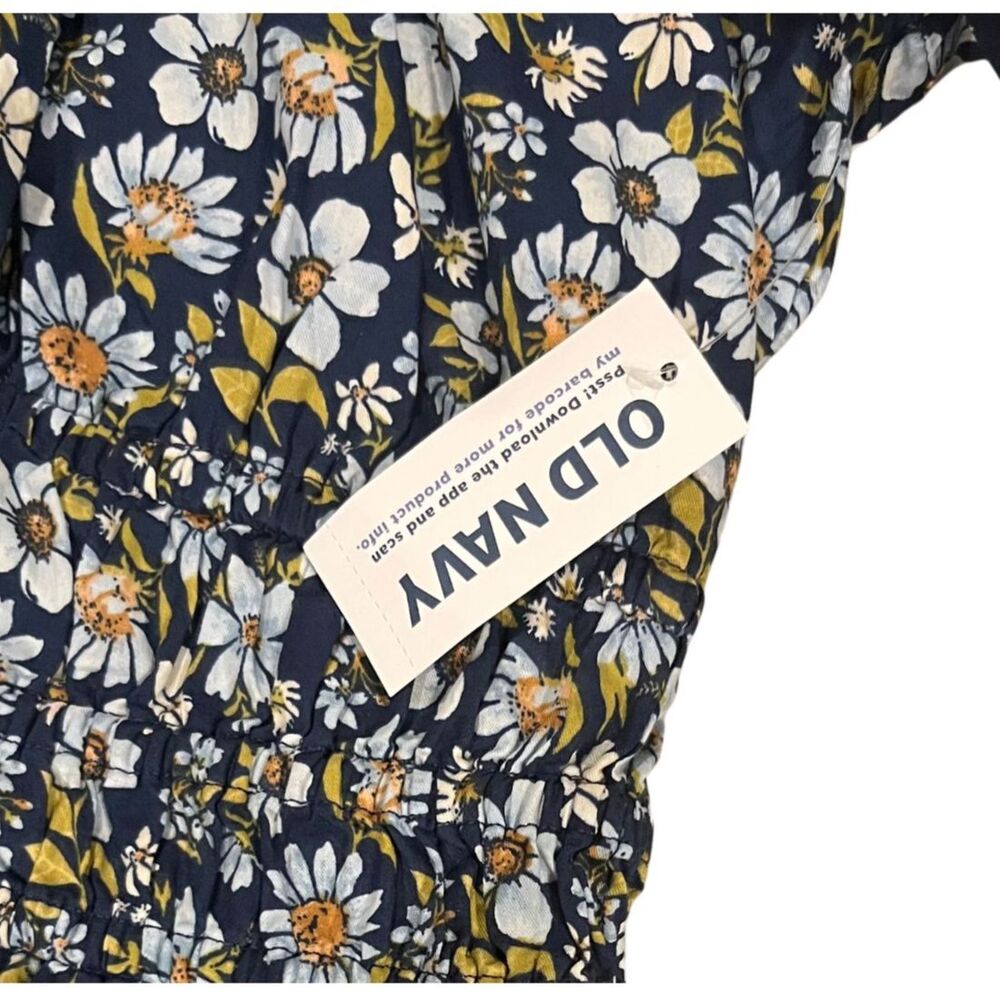 OLD NAVY Smocked V-Neck Peplum Top Blue Ditsy Floral Print Puff Sleeves Sz M NWT - Picture 7 of 8
